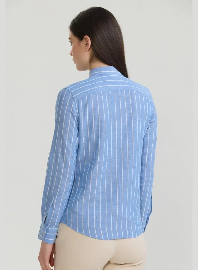 FELIX HARDY Sax Women's Cotton Linen Blend Long Sleeve Blouse Shirt for Women | Best Price UAE