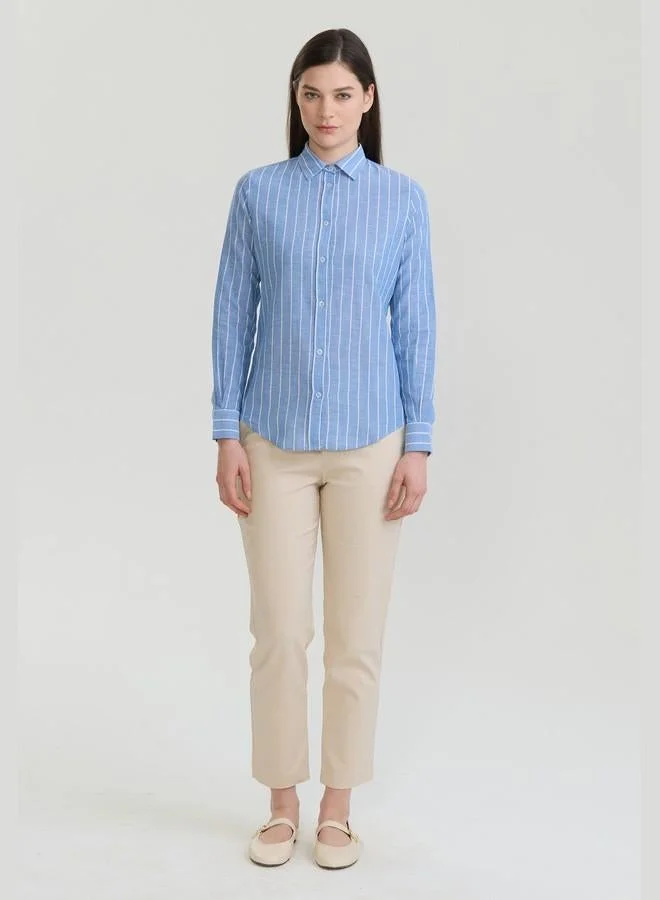 FELIX HARDY Women's Cotton Linen Blend Long Sleeve Blouse Shirt