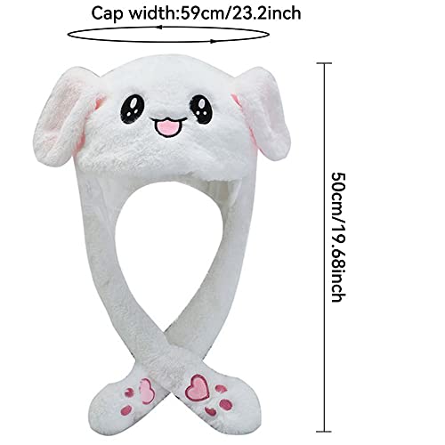 umbresen Bunny Hat Ear Moving Jumping Rabbit Hat Funny Cute Plush Animal Cap with Paws for Kids Women Girl Party Christmas Holiday Birthday Dress up Cosplay Costume Gift (White) - Image 2