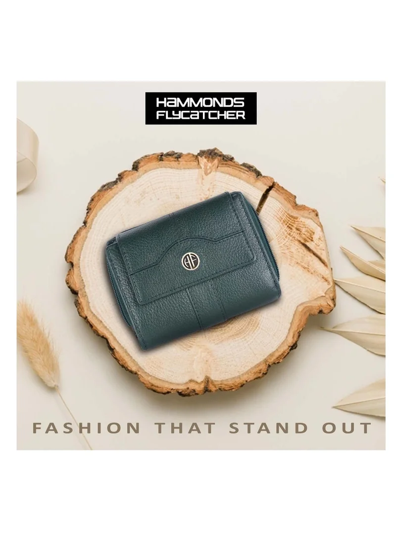 HAMMONDS FLYCATCHER wallet for women - Leather Ladies Wallet - Green - 14 Card Slots - RFID Protection - 3 ID Card Slots - Women's Wallet - Button Closure -Hand Wallet - Daily Use, Money Purse | 2DWX