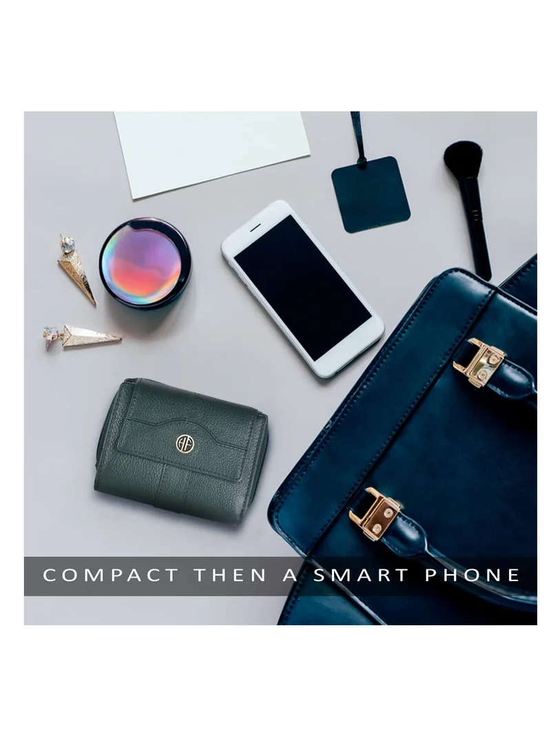 Hammonds Flycatcher  wallet for women - Leather Ladies Wallet - Green - 14 Card Slots - RFID Protection - 3 ID Card Slots - Women's Wallet - Button Closure -Hand Wallet - Daily Use, Money Purse | 2DWX for Men | Best Price UAE