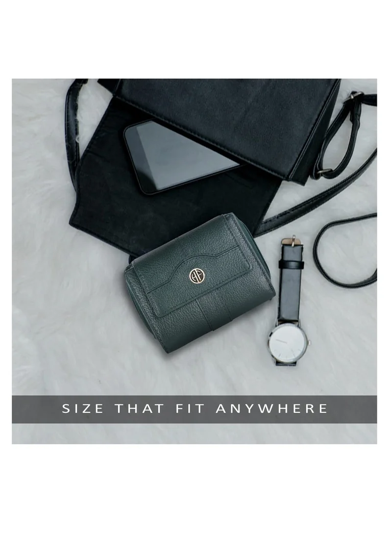 Hammonds Flycatcher  wallet for women - Leather Ladies Wallet - Green - 14 Card Slots - RFID Protection - 3 ID Card Slots - Women's Wallet - Button Closure -Hand Wallet - Daily Use, Money Purse | 2DWX for Men | Best Price UAE