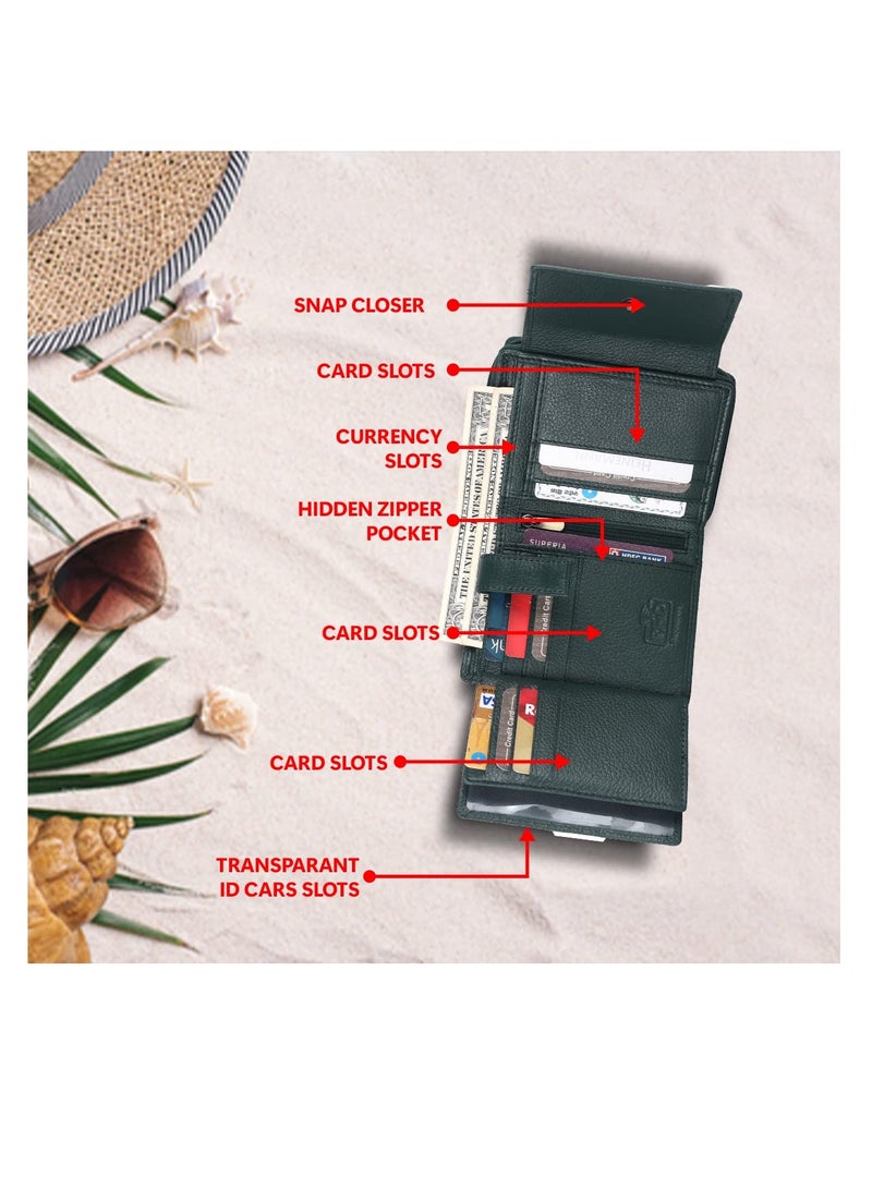 HAMMONDS FLYCATCHER wallet for women - Leather Ladies Wallet - Green - 14 Card Slots - RFID Protection - 3 ID Card Slots - Women's Wallet - Button Closure -Hand Wallet - Daily Use, Money Purse | 2DWX - Image 5