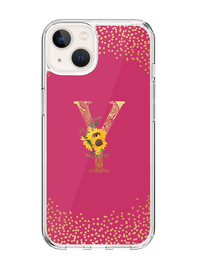 Stylizedd Classic Clear Case For iPhone 15 Plus, Hybrid Soft Case Cover- Custom Monogram Initial Letter Mandala Floral Pattern Alphabet - Y(Dark Pink Rose) - Image 1