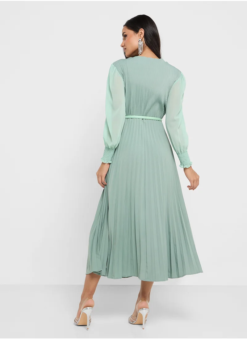 ELLA Puff Sleeved Dress With Pleats