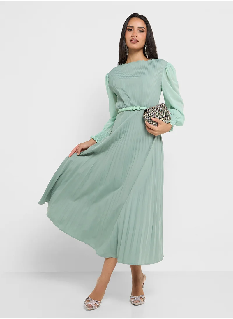 ELLA Puff Sleeved Dress With Pleats