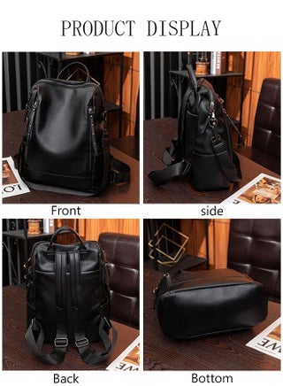 Large Capacity Travel Backpack For Women Faux Leather School Backpack Anti Theft Double Shoulder Backpack For College Girls Students Black - view 2