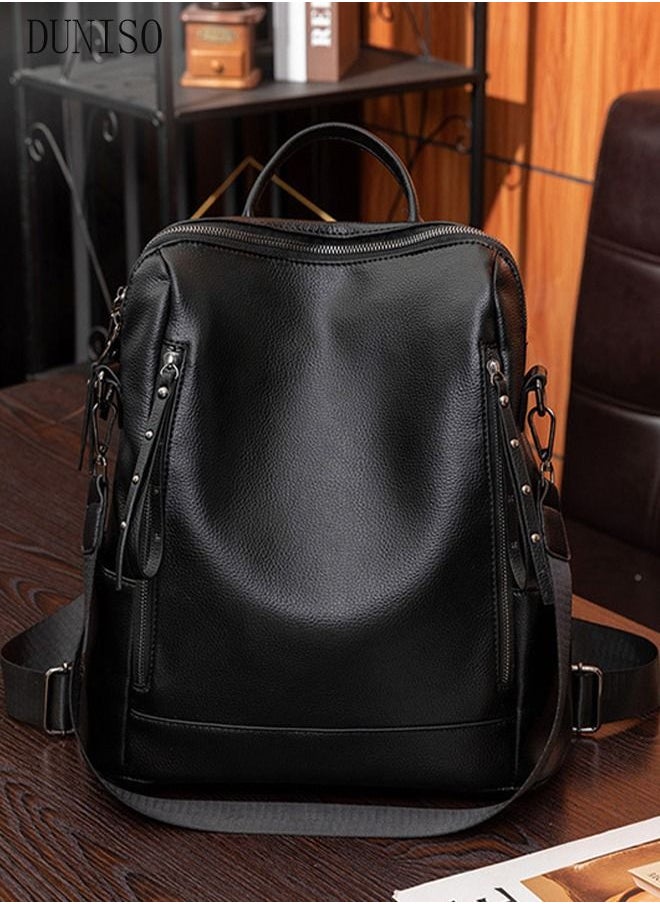 DUNISO Large Capacity Travel Backpack For Women Faux Leather School Backpack Anti Theft Double Shoulder Backpack For College Girls Students Black  - Image 5