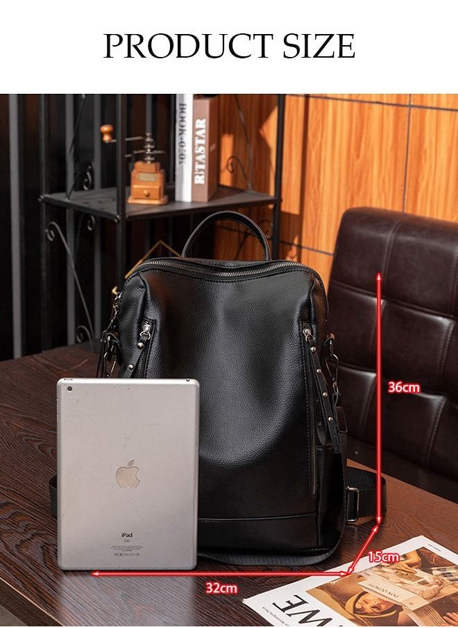 DUNISO Large Capacity Travel Backpack For Women Faux Leather School Backpack Anti Theft Double Shoulder Backpack For College Girls Students Black  - Image 4