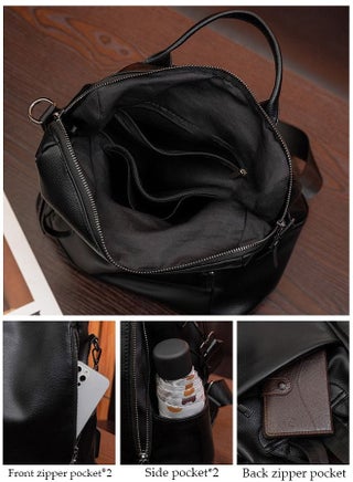 Large Capacity Travel Backpack For Women Faux Leather School Backpack Anti Theft Double Shoulder Backpack For College Girls Students Black - view 3