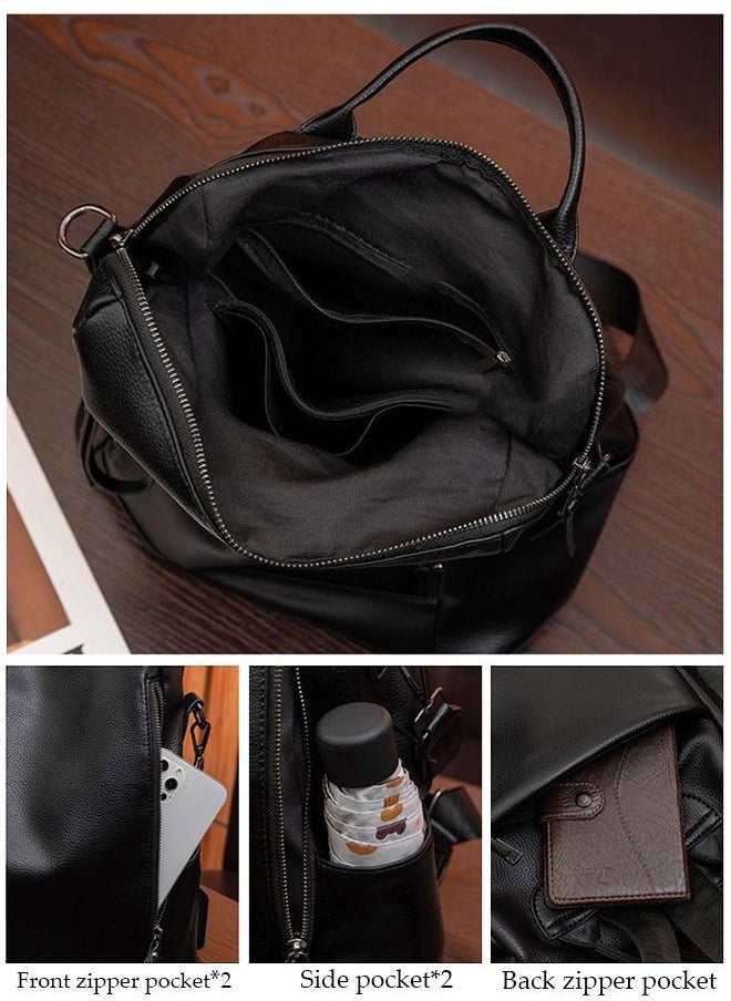 DUNISO Large Capacity Travel Backpack For Women Faux Leather School Backpack Anti Theft Double Shoulder Backpack For College Girls Students Black  - Image 3