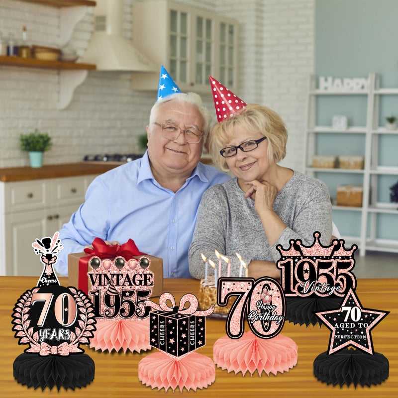 Refavor 70Th Birthday Decorations For Women - 9Pcs Rose Gold 70 Years 1955 Birthday Party Decorations Pink Honeycomb Centerpieces Table Toppers Decor Supplies - Image 5
