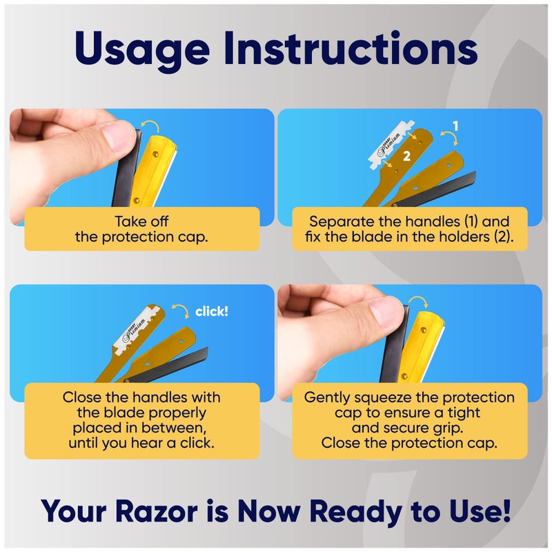 Equinox International, Professional Straight Edge Razor With 100 Single Derby Blades Stainless Steel Razor And Blades - Disposable Blades -Barber Straight Razor Kit - Gold & Black - Image 3