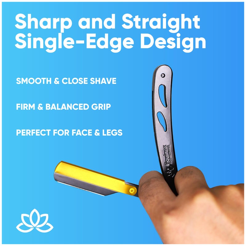 Equinox International, Professional Straight Edge Razor With 100 Single Derby Blades Stainless Steel Razor And Blades - Disposable Blades -Barber Straight Razor Kit - Gold & Black - Image 4