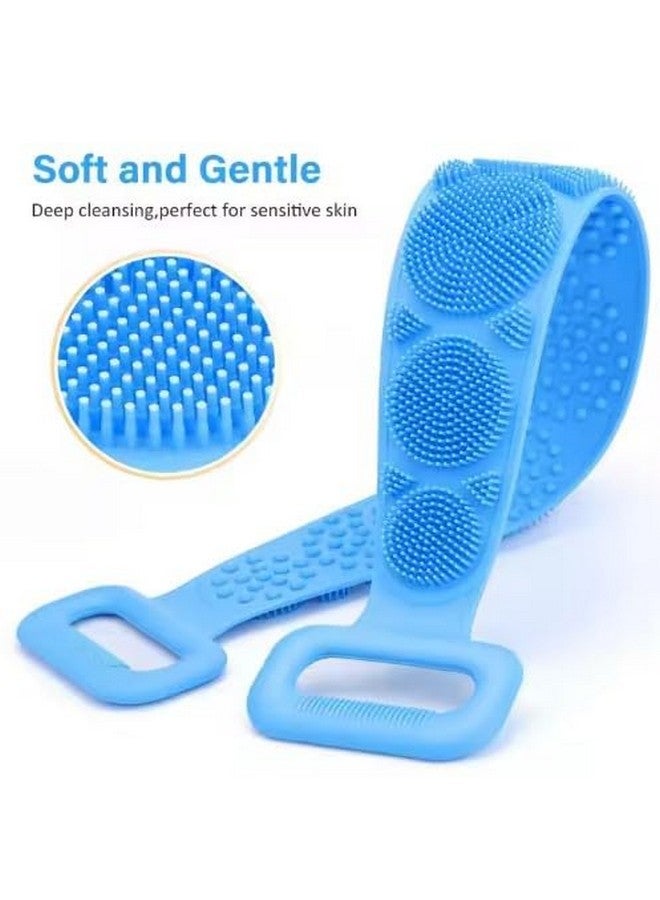 TAPUJI Silicone Body Back Scrubber Double Side Bathing Body Brush for Skin Deep Cleaning Massage, Dead Skin Removal Exfoliating Belt for Shower, Easy to Clean (Blue) - Image 2