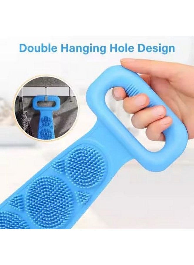 TAPUJI Silicone Body Back Scrubber Double Side Bathing Body Brush for Skin Deep Cleaning Massage, Dead Skin Removal Exfoliating Belt for Shower, Easy to Clean (Blue) - Image 4