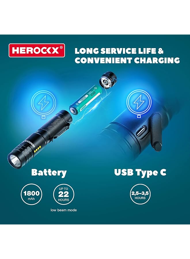 HEROCKX 1800mAh Flashlight Rechargeable LED Flashlights High Lumens 1000 Lumens Super Bright Tactical Handheld Flashlight powerful Zoomable Waterproof Long Lasting Flashlight for Hiking Camping Gift - Image 3