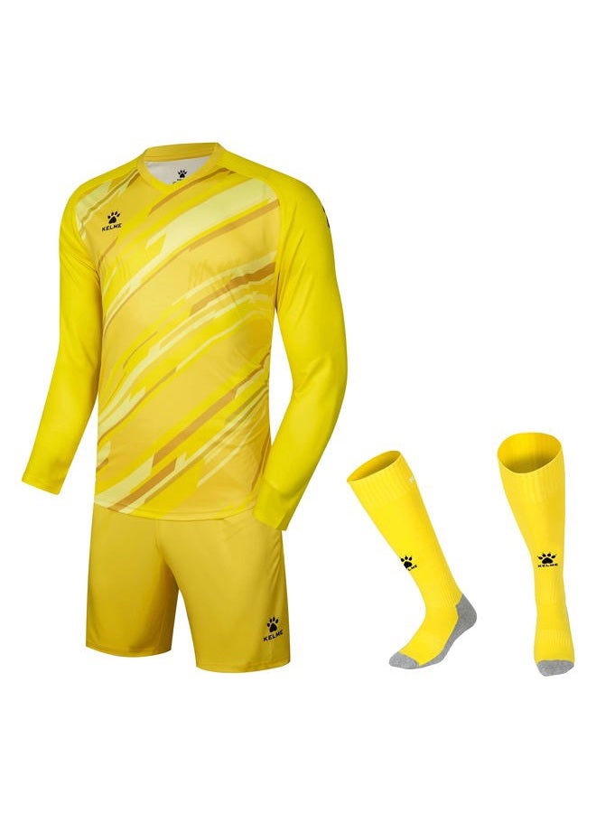 KELME Soccer Goalkeeper Jersey Pro Set Uniform - Padded Goalkeeper Shirt Shorts Socks - Men's Goalie Jersey Adults Kids (Yellow, Medium) - Image 1