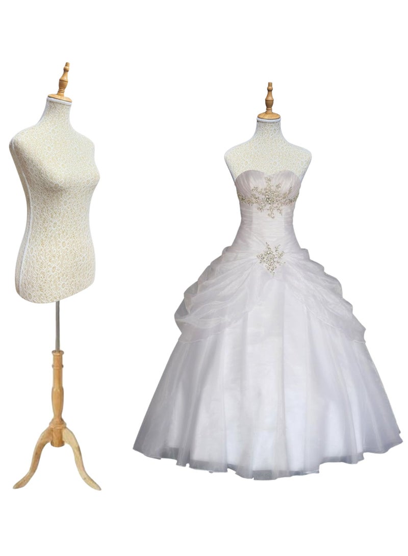 أورتوك جذع عارضة أزياء أنثى مقاس 170 سم مع حامل خشبي ثلاثي القوائم قابل للتعديل، جذع عارضة أزياء نسائية لمتجر الملابس، رأس عارضة، نافذة عرض ملابس، محلات، نماذج ملابس مجوهرات - Image 2