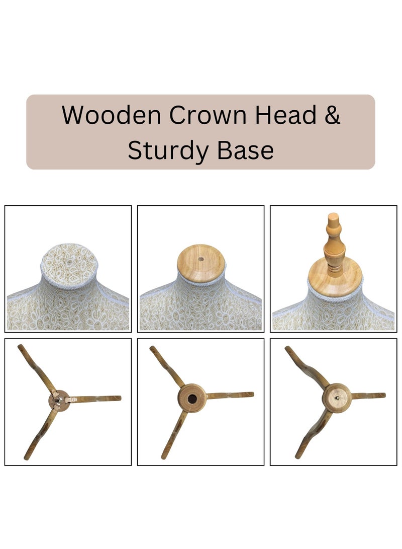 أورتوك جذع عارضة أزياء أنثى مقاس 170 سم مع حامل خشبي ثلاثي القوائم قابل للتعديل، جذع عارضة أزياء نسائية لمتجر الملابس، رأس عارضة، نافذة عرض ملابس، محلات، نماذج ملابس مجوهرات - Image 4