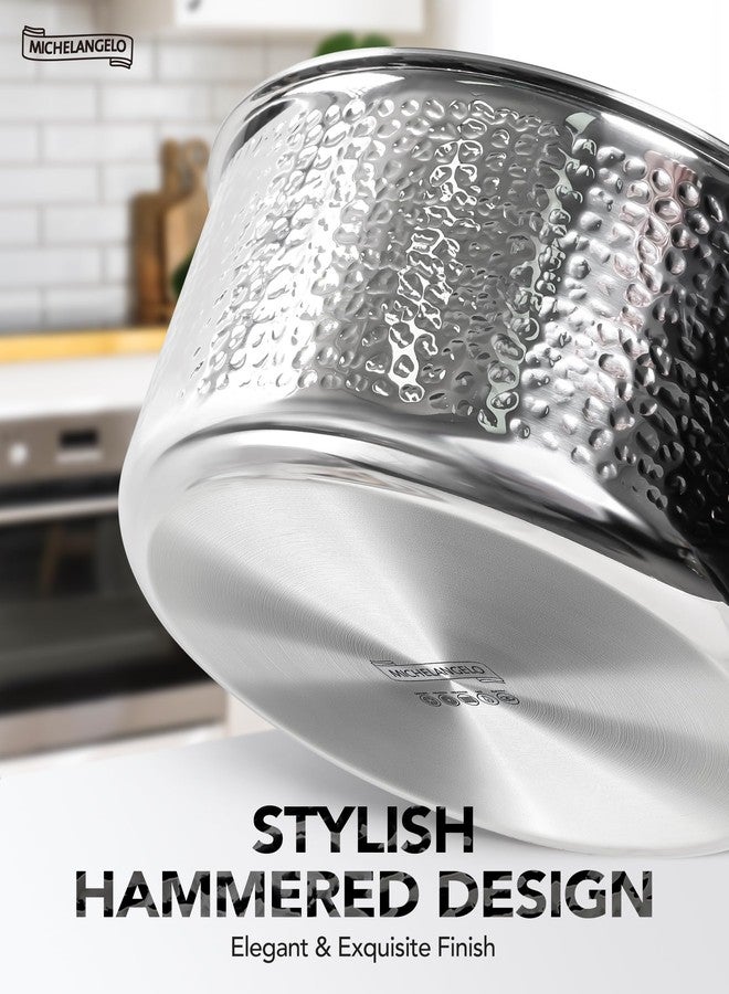 Michelangelo Triply Stainless Steel Stock Pot with Lid, Luxury Hammered Stainless Steel 6 Quart Pot with Lid & Golden Handle, Premium Induction Stockpot - 6QT - Image 2