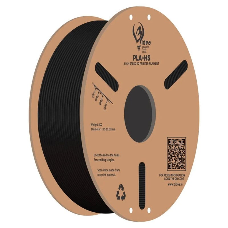 3idea PLA+ HS Premium High Speed 3D Printing Filament, Black 1.75mm, Net Weight-5kg - Image 1