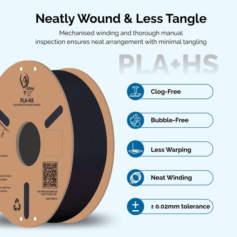 3idea PLA+ HS Premium High Speed 3D Printing Filament, Black 1.75mm, Net Weight-5kg - Image 2