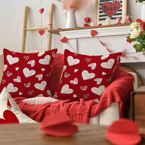 RABUSOFA Valentines Love Heart Pillow Covers 18x18 Inch Set of 2, Red White Outdoor Romantic Holiday Party Cushion Cases Valentine Decoration for The Home Sofa Couch Indoor (Red, 18" x 18") - Image 5