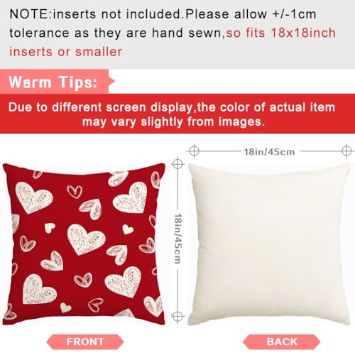 RABUSOFA Valentines Love Heart Pillow Covers 18x18 Inch Set of 2, Red White Outdoor Romantic Holiday Party Cushion Cases Valentine Decoration for The Home Sofa Couch Indoor (Red, 18" x 18") - Image 4
