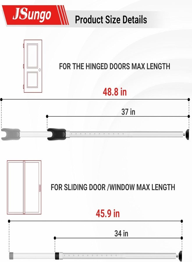 JSungo 2-in-1 Sliding Door Security Bar, Upgrade Door Stoppers Security, Heavy-Duty Door Jammer Door Stopper for Sliding Window, Adjustable Door Jammer for Home, Apartment, and Hotel, White, 1 Pack - Image 4
