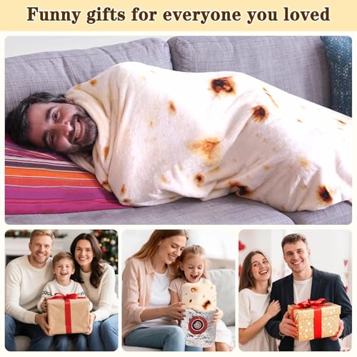Mermaker Burrito Tortilla Taco Blanket 80 inches for Adult Kids, Realistic Tortilla Throw Blanket Funny Gifts for Women Men Teen Boy Girl, Soft Flannel Food Blanket for Christmas Birthday Gifts-Yellow - Image 3
