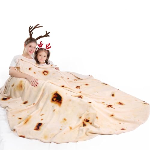 Mermaker Burrito Tortilla Taco Blanket 80 inches for Adult Kids, Realistic Tortilla Throw Blanket Funny Gifts for Women Men Teen Boy Girl, Soft Flannel Food Blanket for Christmas Birthday Gifts-Yellow - Image 1