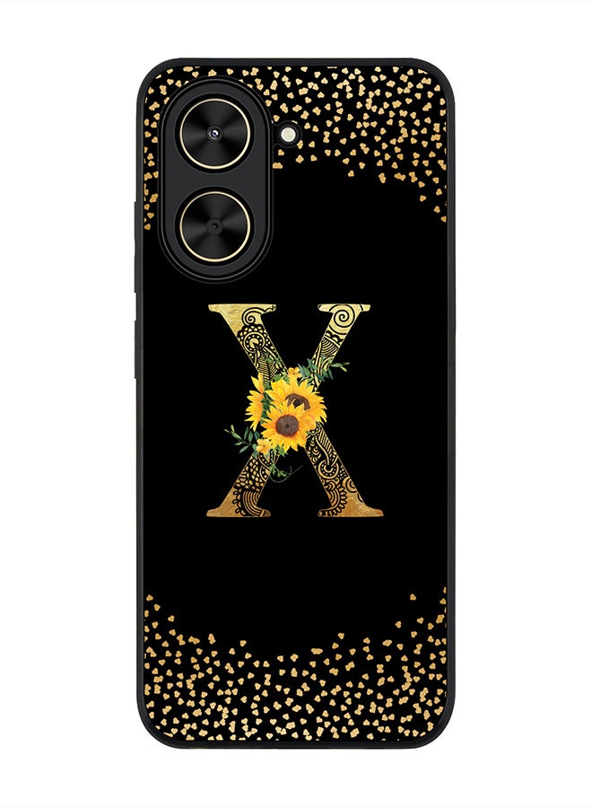 Stylizedd For Xiaomi Poco C71 / Redmi A5 4G Case,Slim fit Camera Protection, Shockproof Thin Phone cover  - Custom Floral Monogram - X ( Black )