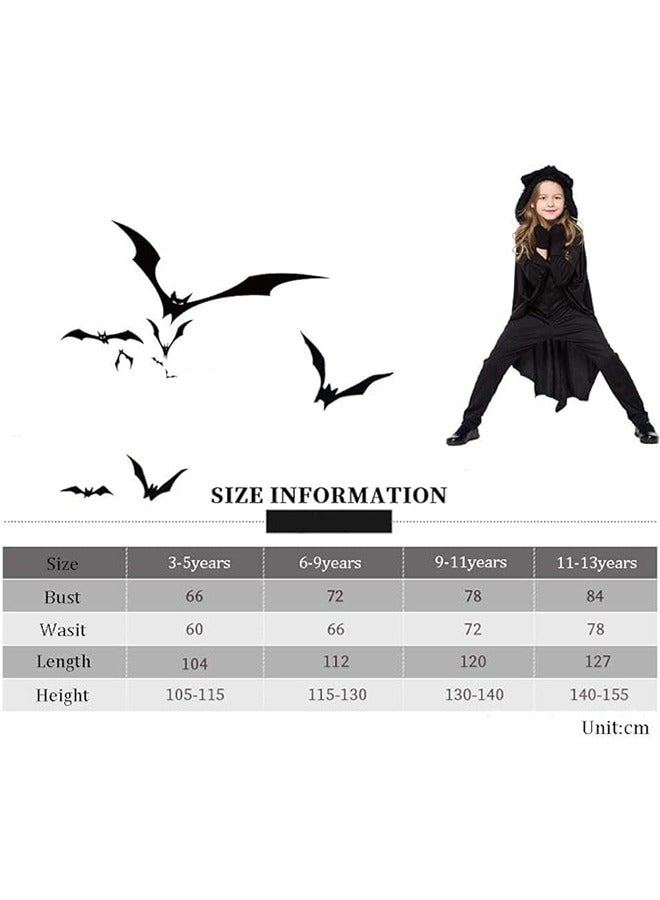 Kids Halloween Costume Fancy Dress Black Bat Wings Hooded Cape Cosplay Party Costume and Gloves for Boys&Girls (S) - Image 2