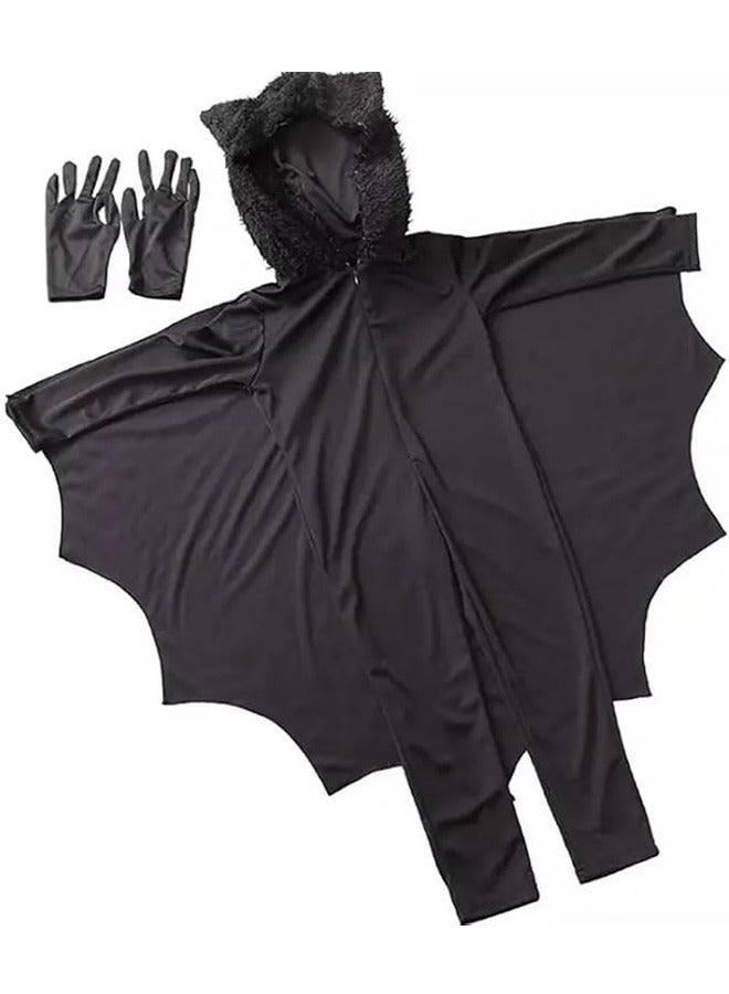 Kids Halloween Costume Fancy Dress Black Bat Wings Hooded Cape Cosplay Party Costume and Gloves for Boys&Girls (S) - Image 5