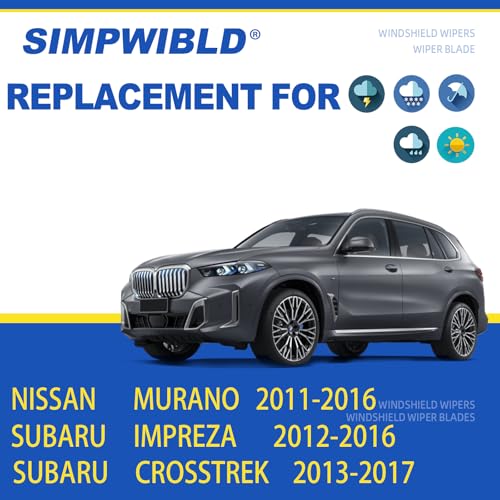 SIMPWIBLD 3 wipers Replacement for 2012-2016 Subaru Impreza/2013-2017 Subaru Crosstrek/2009-2016 Nissan Murano Windshield Wiper Blades Original Equipment Replacement 26"+16"+12" (Set of 3) U/J HOOK - Image 2