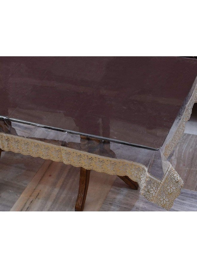 Kuber Industries Polyvinyl Chloride Pvc Gold Bordered Rectangular 6 Seater Dining Table Cover (Transparent) - Image 4