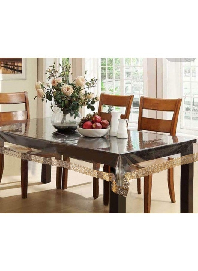 Kuber Industries Polyvinyl Chloride Pvc Gold Bordered Rectangular 6 Seater Dining Table Cover (Transparent) - Image 1