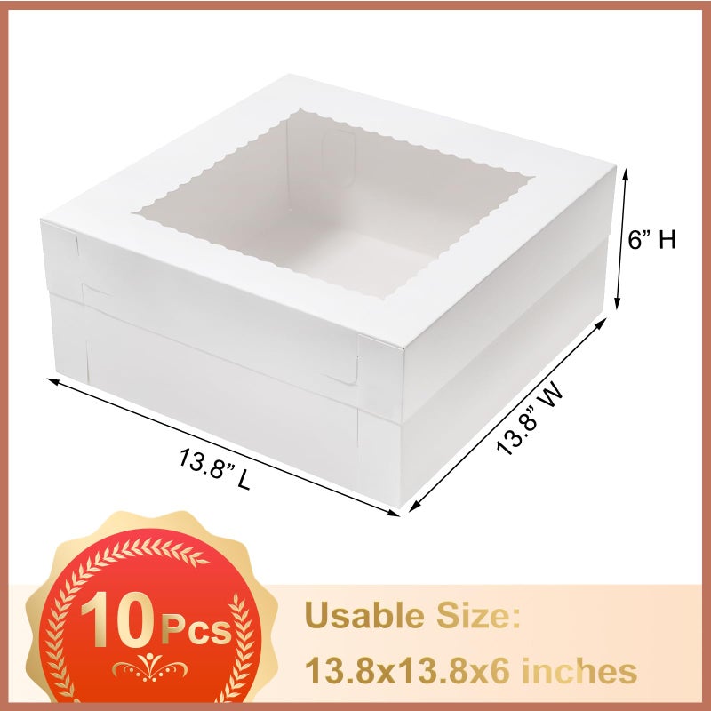 Mefleet 14x14x6 Inch Cake Boxes 10pcs Bakery Boxes for Tier Cakes with Window 14 Inch White Large Tall Cardboard Bakery Take Out Carrier Containers with Lids for Wedding, Birthday, Party - Image 2