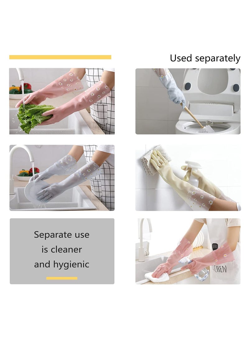 3 أزواج من القفازات المطاطية لقفازات التنظيف المنزلية، قفازات المطبخ البلاستيكية المتينة لغسل الأطباق المقاومة للماء - Image 2