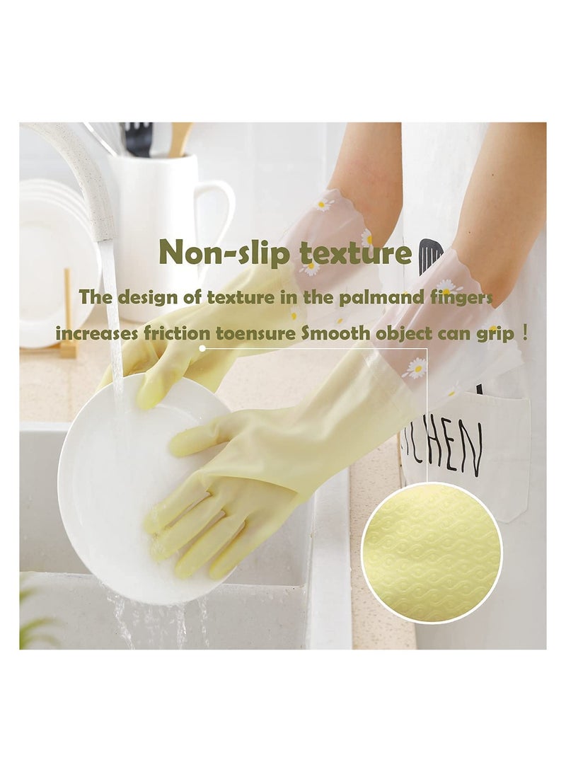 3 أزواج من القفازات المطاطية لقفازات التنظيف المنزلية، قفازات المطبخ البلاستيكية المتينة لغسل الأطباق المقاومة للماء - Image 3