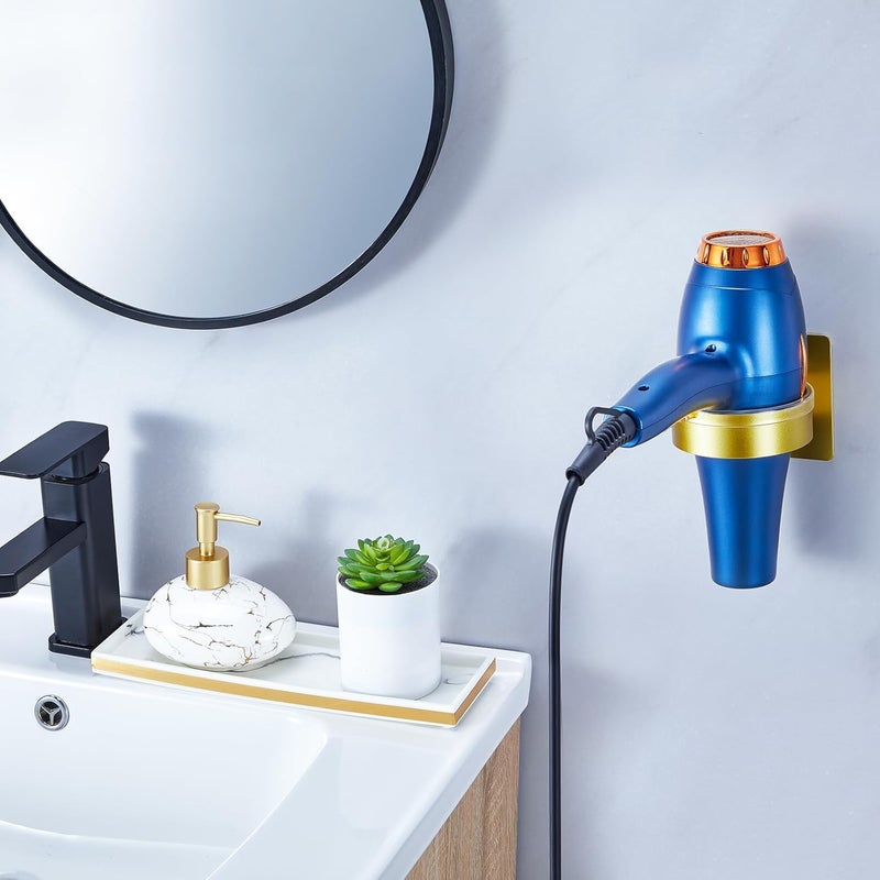 Oukimly Hair Dryer Holder Wall Mounted, Blow Dryer Holder, Hair Tool Organizer for Hair Dryer Storage Hanger, Adhesive Hairdryer Holder for Bathroom Barber Shop (Gold) - Image 2