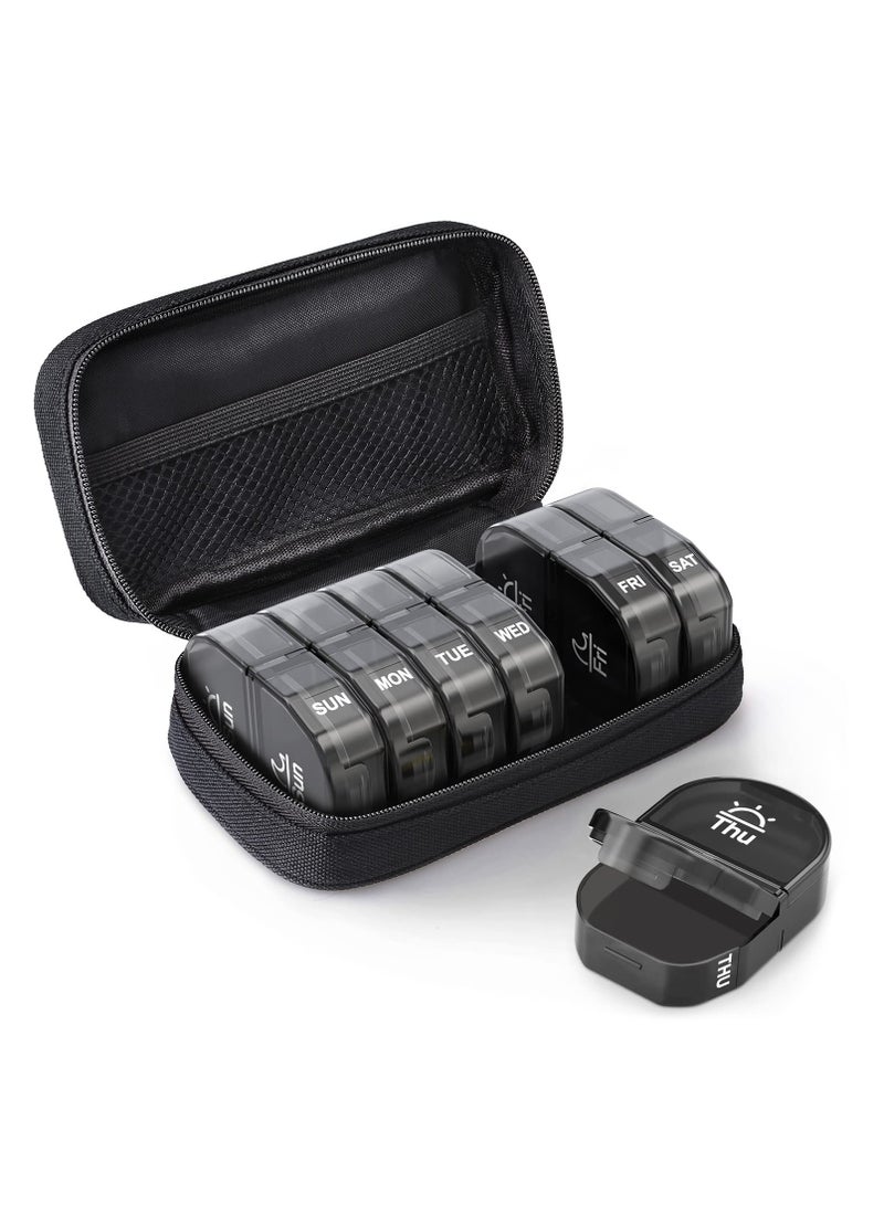 Large Weekly Pill Organizer with Canvas Bag for 2 Daily Doses Portable Zippered Case for Supplements and Medications - Image 1