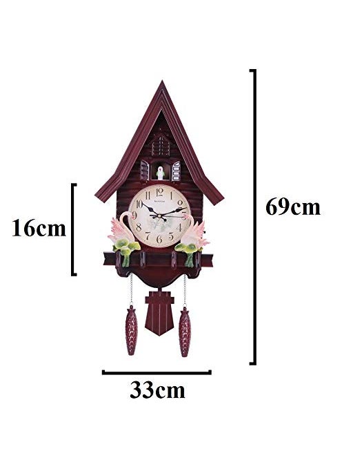 Three Secondz Three Secondz European Style Creative Wall Cuckoo Wall Clock 69 cm x 16 cm x 33 cm ChocoBrown  - Image 3