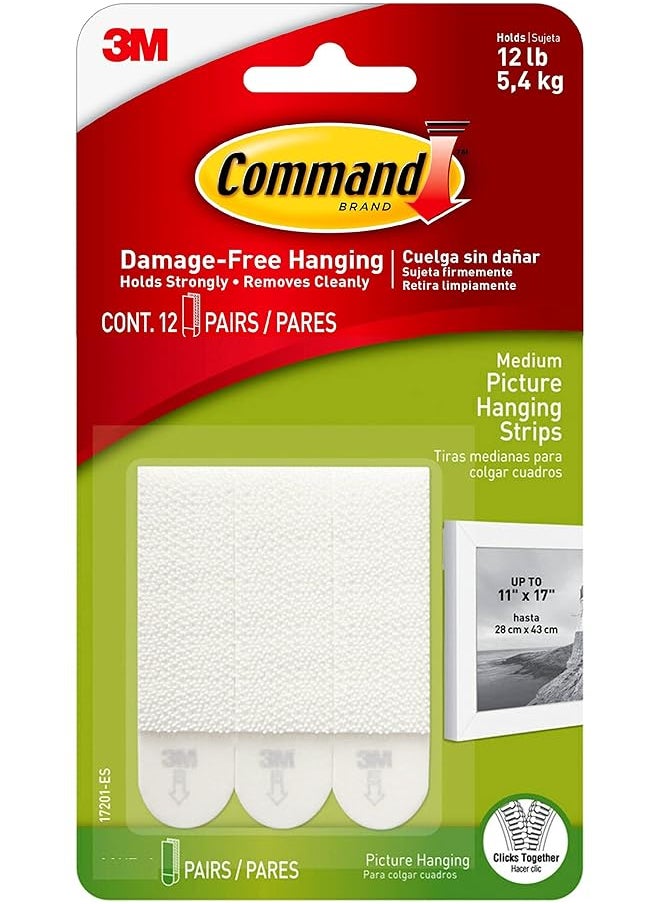 Command Command Picture Medium Hanging Strips White color Value pack, 12 pairs/pack | Holds 5.4 kg whole pack | Organize | Decoration | No Tools | Holds Strongly | Damage-Free Hanging  - Image 1