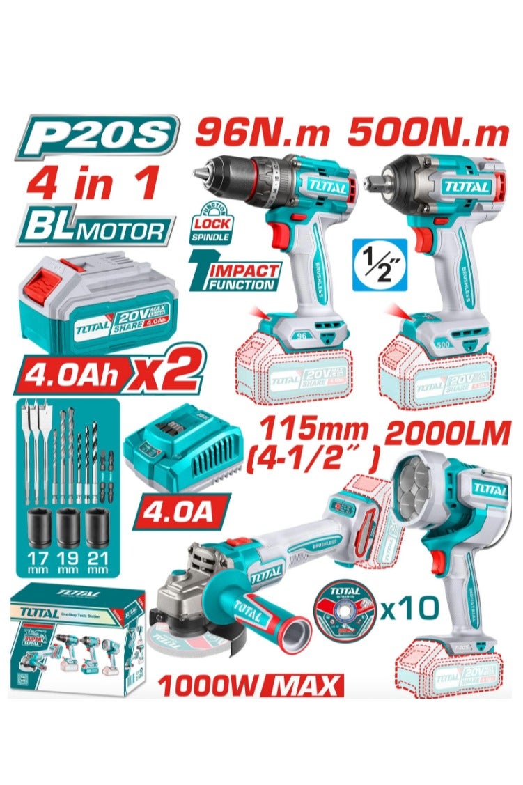 TOTAL Cordless 4 pcs combo kit 20V  TOSL1241292