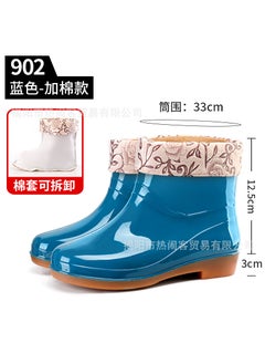 Womens Short Barrel Rain Boots Kitchen Waterproof Non-slip Running Shoes Special Offer Labor Saving Rubber Shoes China Made 902 Blue (plus cotton sleeve)