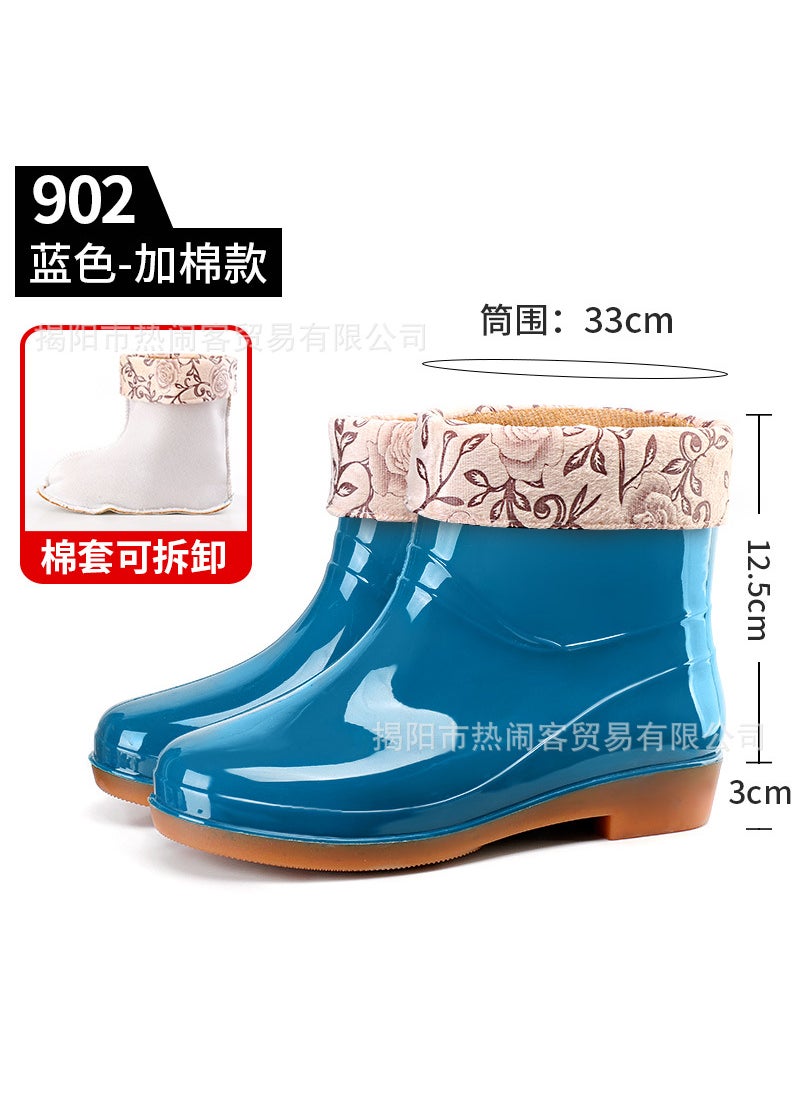 Generic - Womens Short Barrel Rain Boots Kitchen Waterproof Non-slip Running Shoes Special Offer Labor Saving Rubber Shoes China Made 902 Blue (plus cotton sleeve) - Image 1