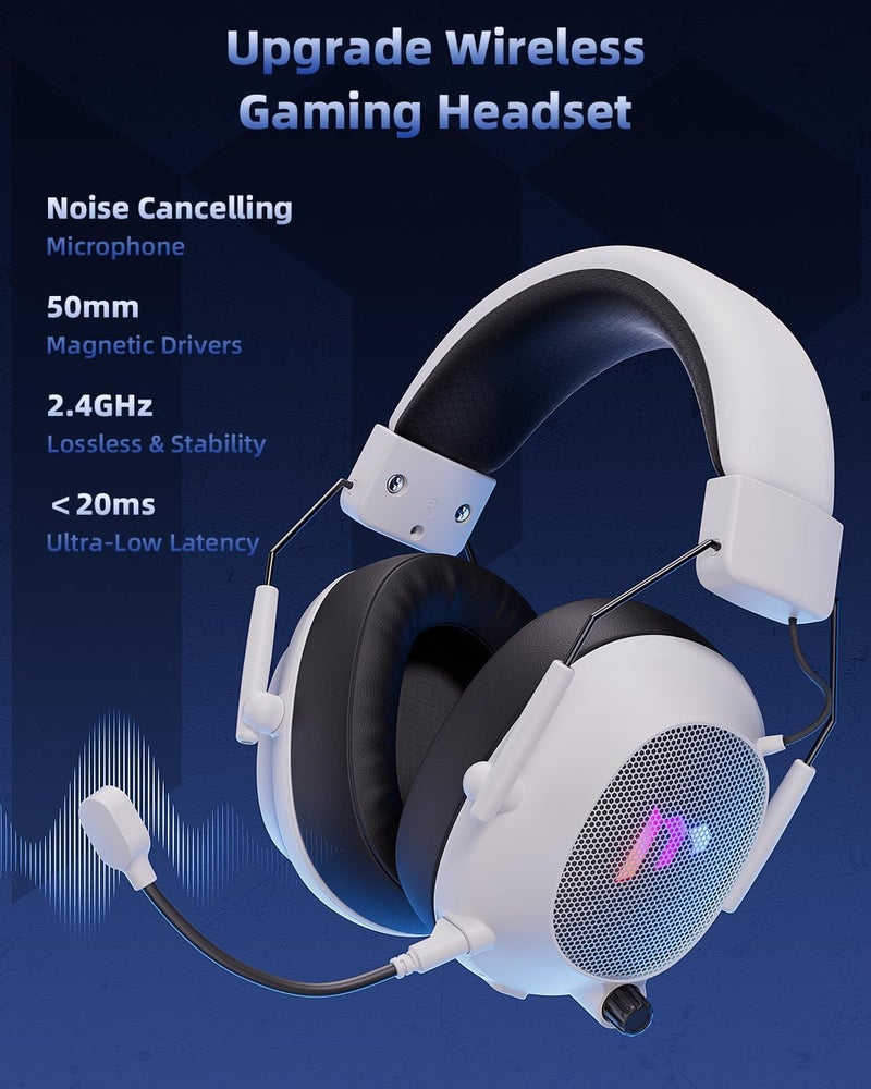 Mytrix 2.4G Wireless Gaming Headset with RGB LED Light for PC/PS5/PS4/Mac/Switch, 2.4GHz / Bluetooth / 3.5mm Gaming Headphones with Noise Cancelling Detachable Mic,Over-Ear,Surround Sound - Image 4