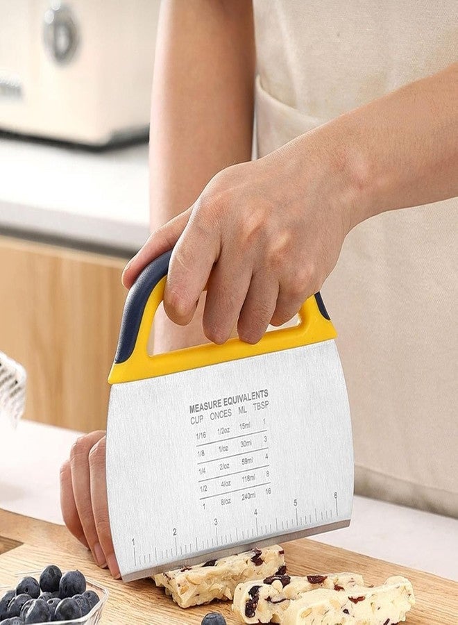P Plus Fire Stainless Steel Dough Scraper - Dough Cutter With Grip Bench Scraper with Measuring Scale and Plastic Handle Cake Decorating Baking Tool Dough Bench Scraper Cake Cutter (Yellow, Pack of 1) - Image 3